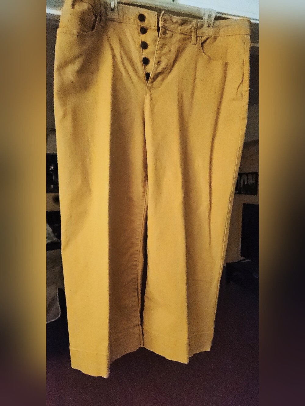 Women's Mustard Colored Button-Fly Gaucho/Capri Jeans